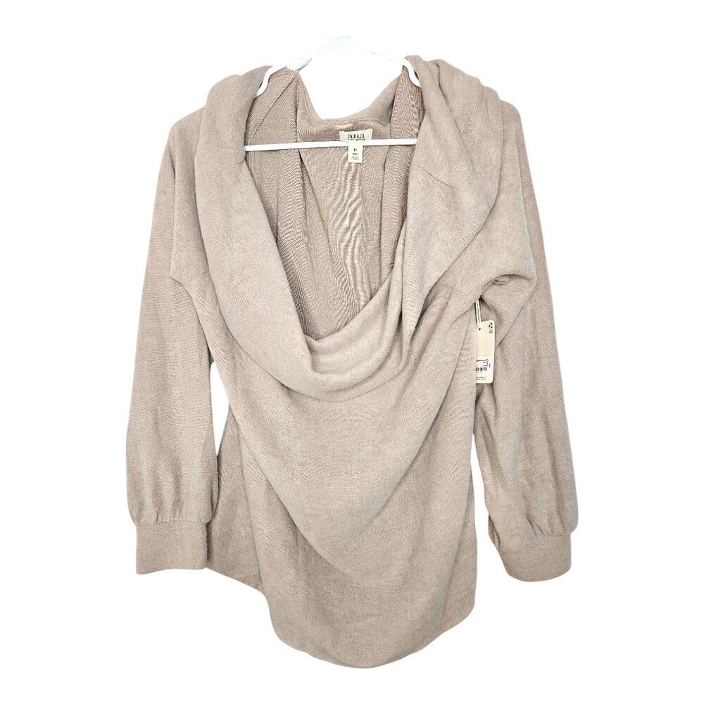 NEW a.n.a Women's Plus Size Fleece Cowl Neck 3/4 Sleeve Top Taupe (Size 0X)